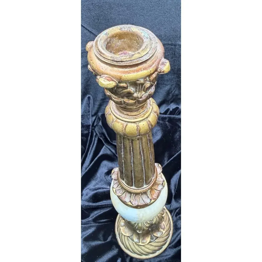 Vintage Stone & Gilt Resin Candlestick Set French Country Decor